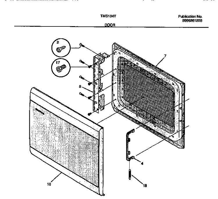 DOOR Diagram and Parts List for TMS134T1G2  Tappan Microwave