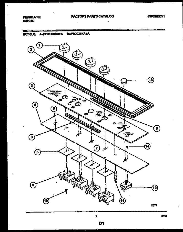 CONTROL PANEL Diagram and Parts List for FEC9X8XABA  Frigidaire Cooktop