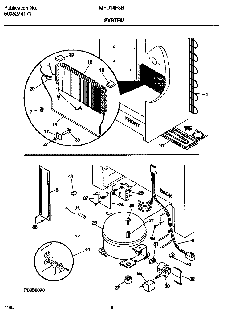 SYSTEM Diagram and Parts List for MFU14F3BW3  Frigidaire Freezer