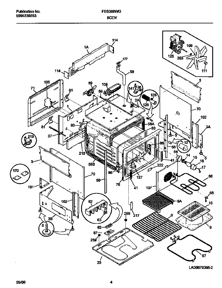 BODY Diagram and Parts List for FES388WGCJ  Frigidaire Range