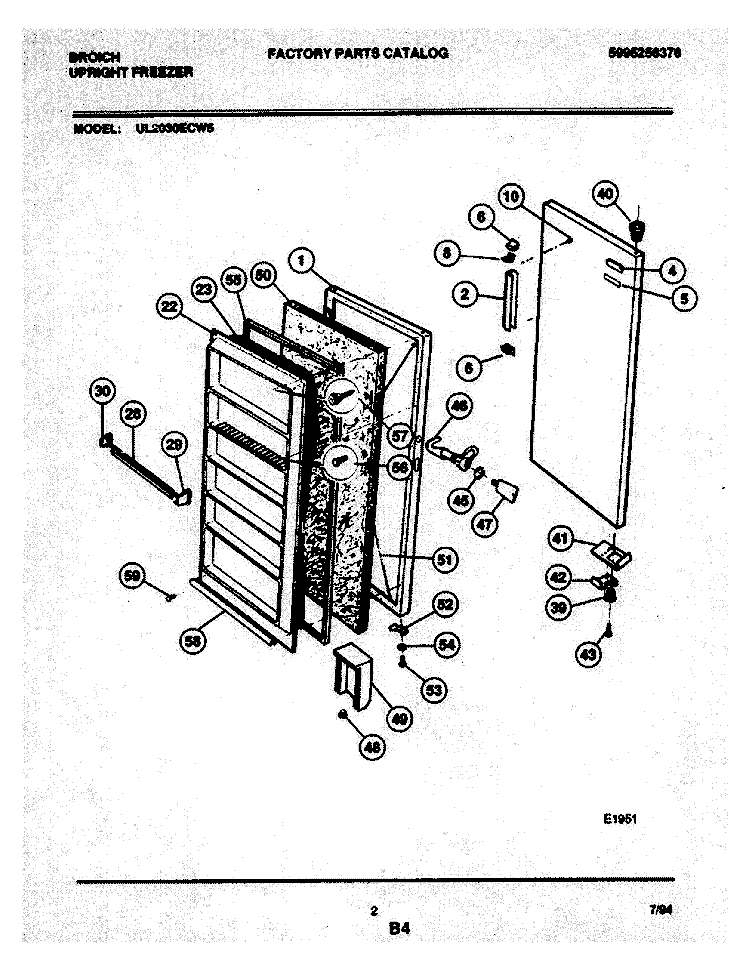 DOOR Diagram and Parts List for UL2030ECW5  Electrolux Freezer