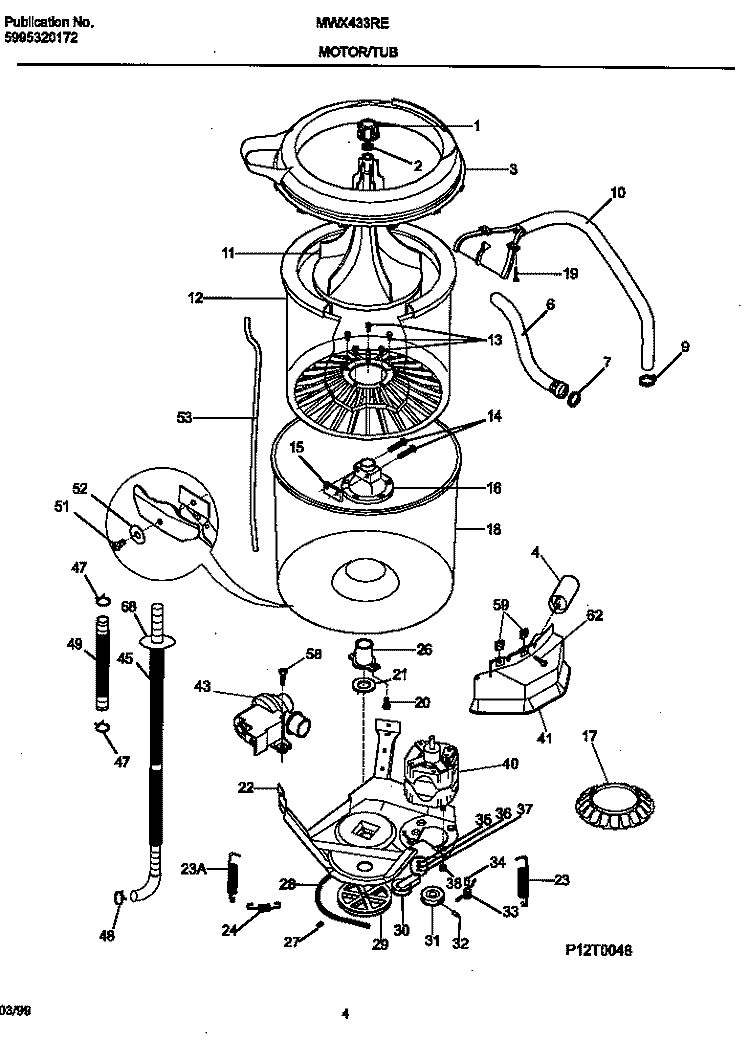 MOTOR / TUB Diagram and Parts List for MWX433RED3  Frigidaire Washer