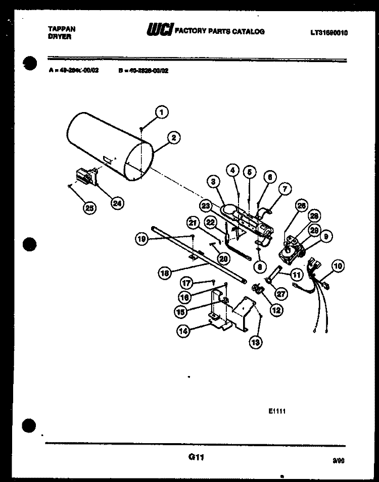 BURNER, IGNITER AND VALVE Diagram and Parts List for 49-2828-23-02  Tappan Dryer