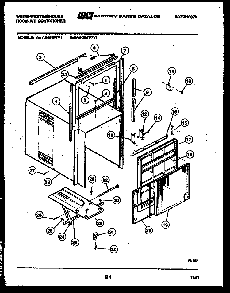 CABINET PARTS Diagram and Parts List for WAK087P7V1  Frigidaire Air Conditioner