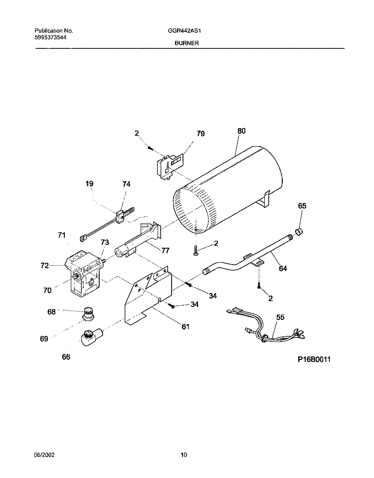 BURNER, VALVE Diagram and Parts List for GGR442AS1  Gibson Dryer