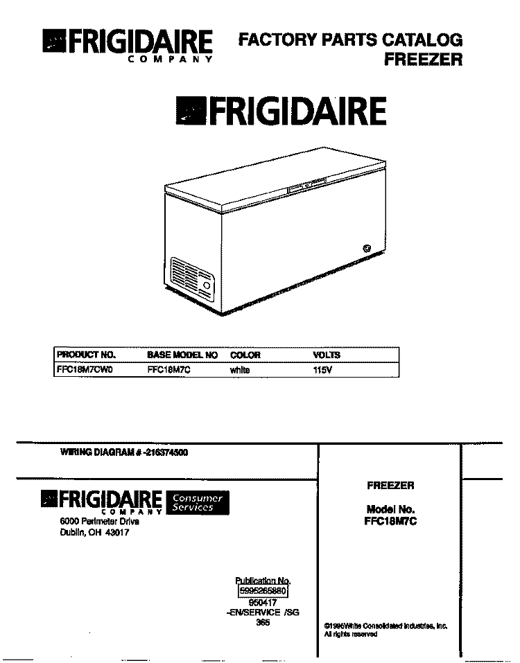COVER Diagram and Parts List for FFC18M7CW0  Frigidaire Freezer