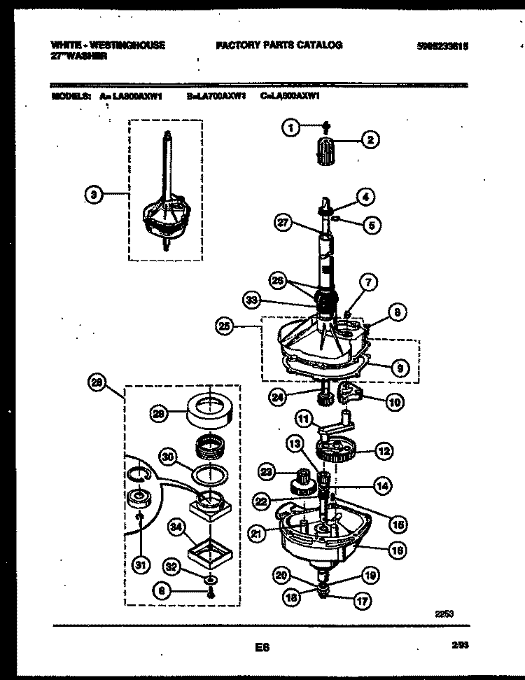 TRANSMISSION PARTS Diagram and Parts List for LA800AXW1  Frigidaire Washer