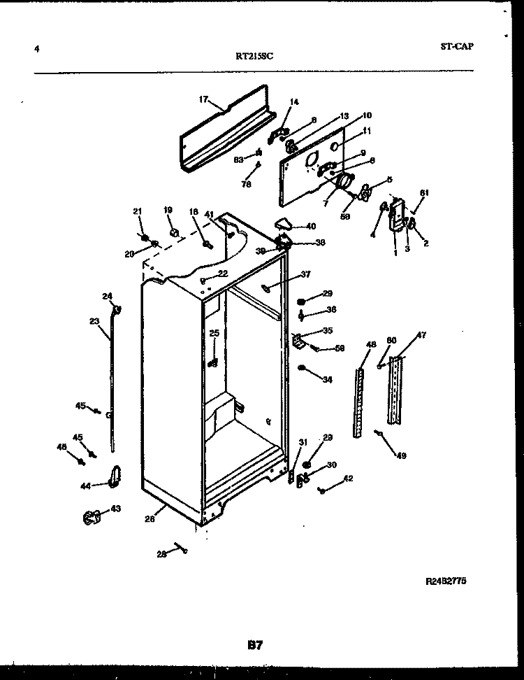 CABINET PARTS Diagram and Parts List for RT215SCH0  Frigidaire Refrigerator