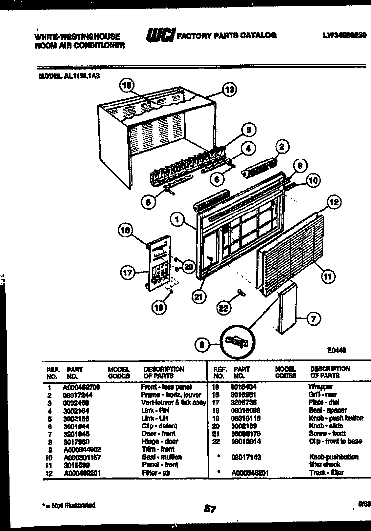 CABINET PARTS Diagram and Parts List for AL119L1A3  Frigidaire Air Conditioner