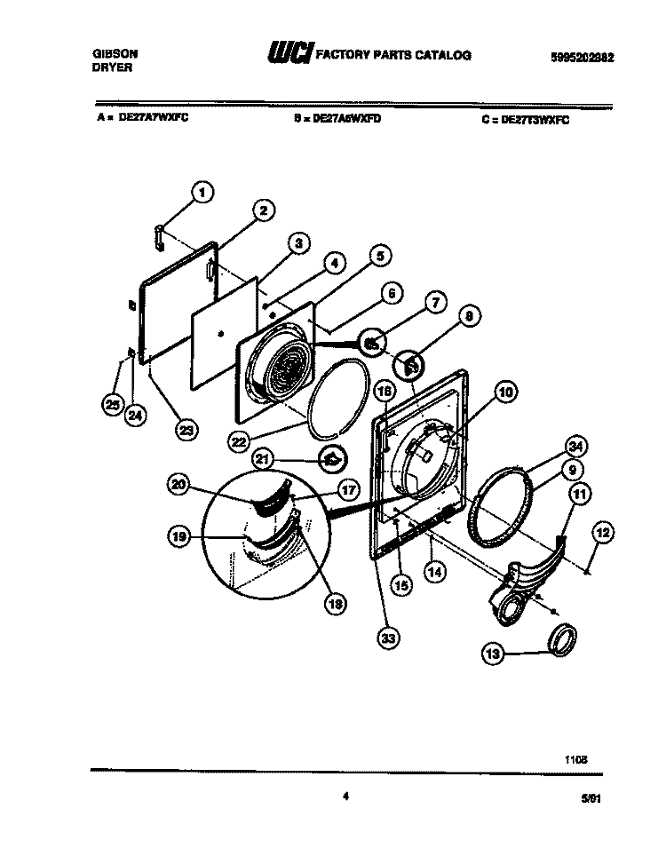 DOOR PARTS Diagram and Parts List for DE27T3WXFC  Gibson Dryer