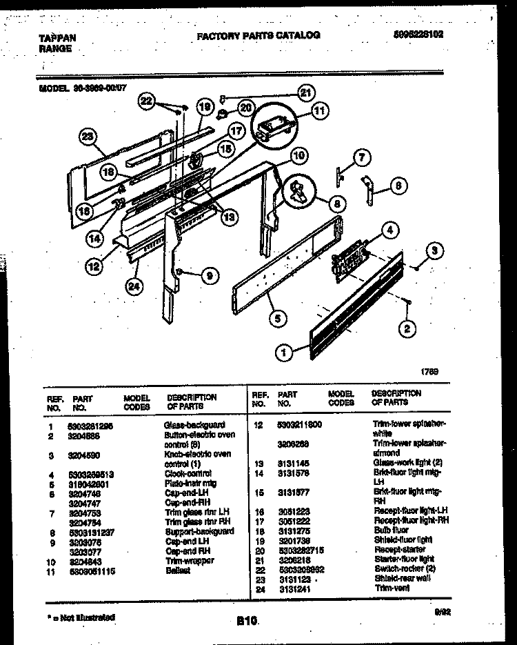 BACKGUARD Diagram and Parts List for 30-3989-23-07  Tappan Range