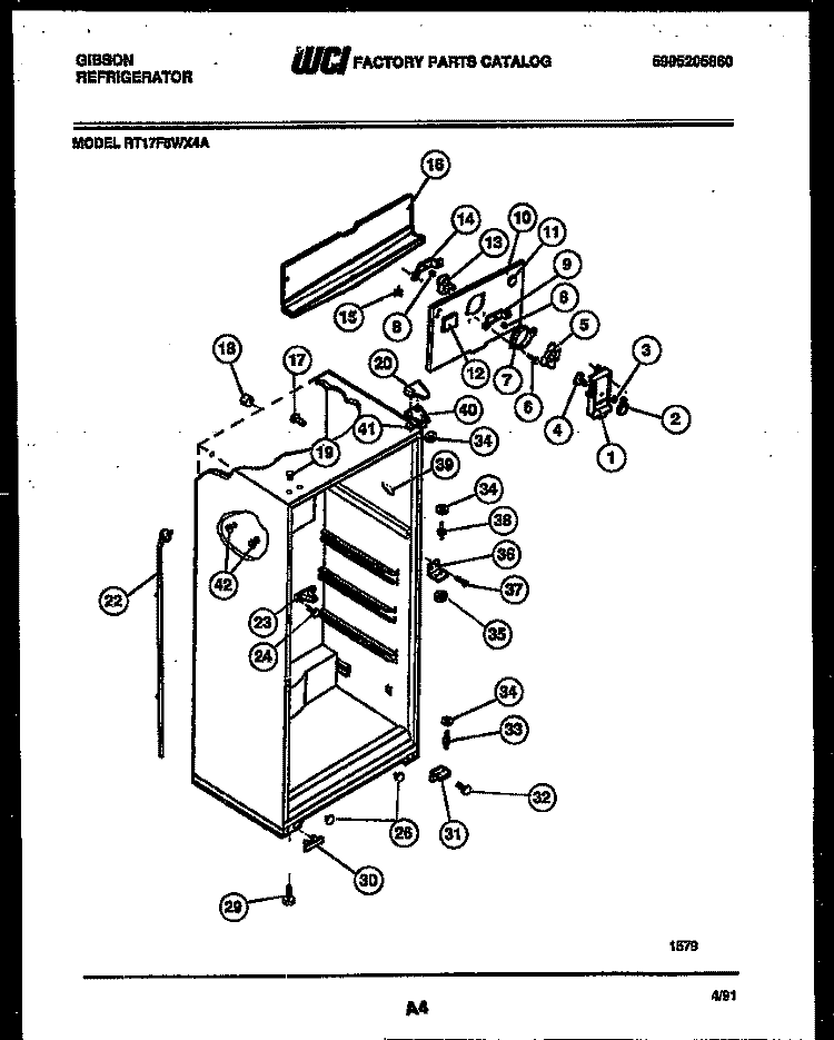 CABINET PARTS Diagram and Parts List for RT17F5WX4A  Gibson Refrigerator