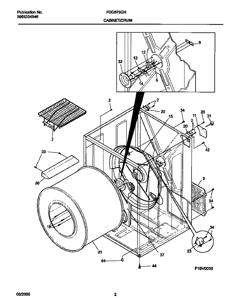 P16V0038 DRY CAB, HEATER Diagram and Parts List for FDG875GHT0  Frigidaire Dryer