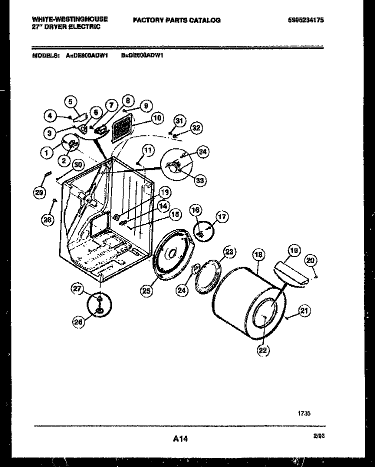 CABINET AND COMPONENT PARTS Diagram and Parts List for DE800ADD1  Frigidaire Dryer