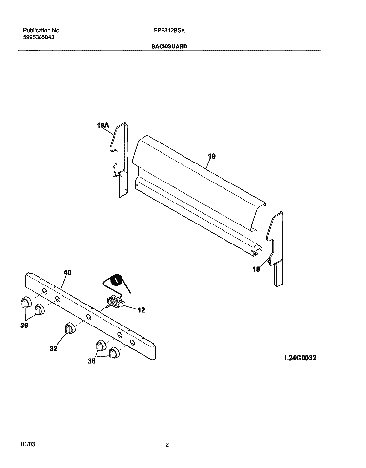 BACKGUARD Diagram and Parts List for FPF312BSA  Frigidaire Range