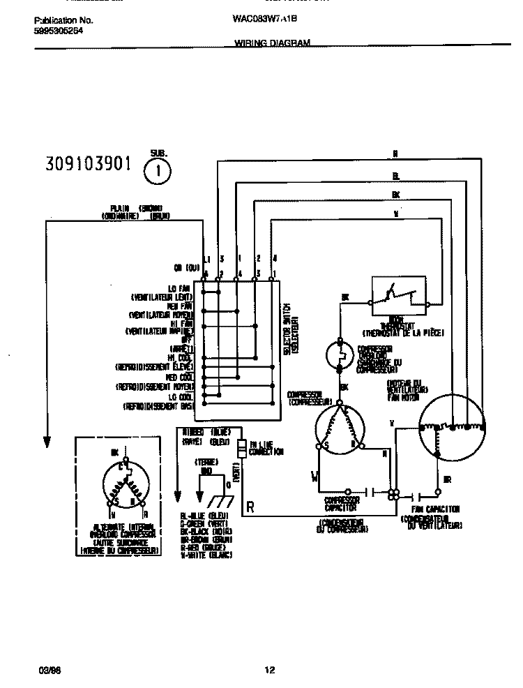 WIRING DIAGRAM Diagram and Parts List for WAC083W7A1B  Frigidaire Air Conditioner
