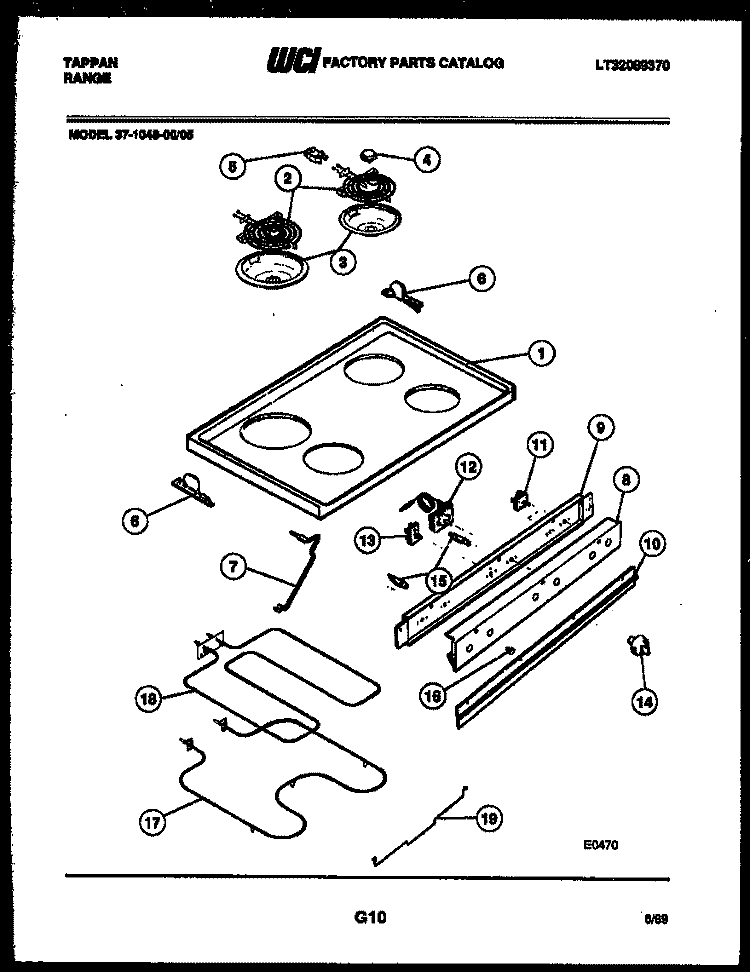COOKTOP AND BROILER PARTS Diagram and Parts List for 37-1048-66-05  Tappan Range