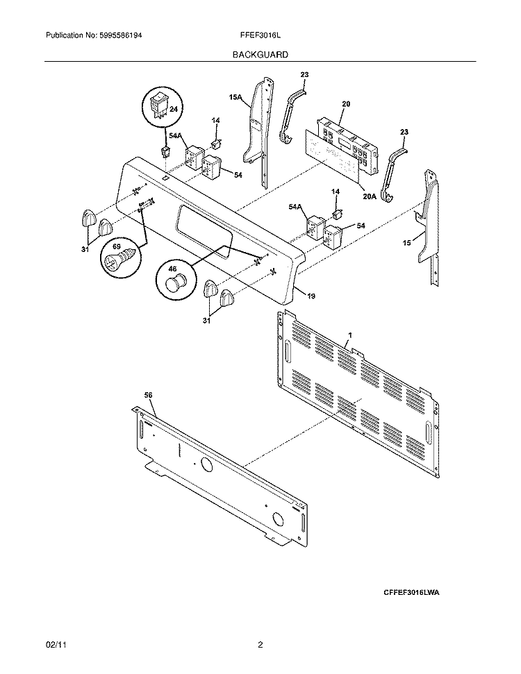 BACKGUARD Diagram and Parts List for FFEF3016LWC  Frigidaire Range