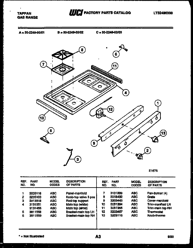 COOKTOP PARTS Diagram and Parts List for 30-2249-00-02  Tappan Range