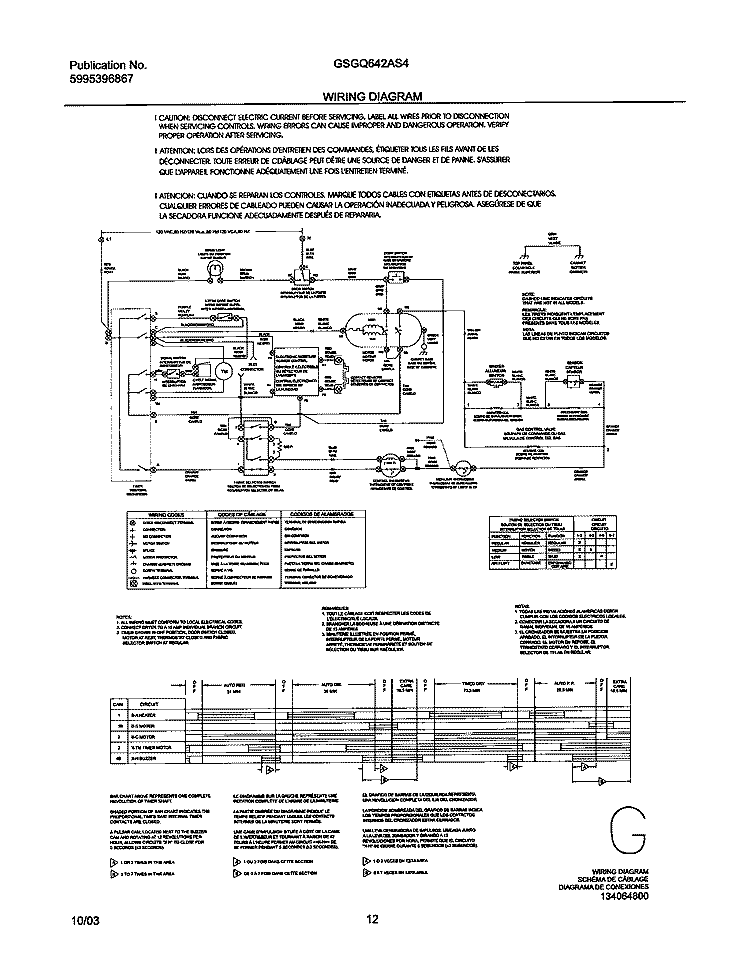 WIRING DIAGRAM Diagram and Parts List for GSGQ642AS4  Frigidaire Dryer