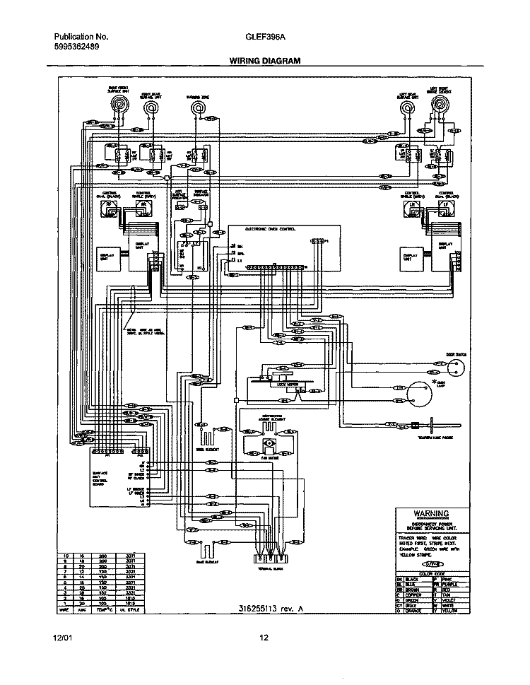 WIRING DIAGRAM Diagram and Parts List for GLEF396ASB  Frigidaire Range