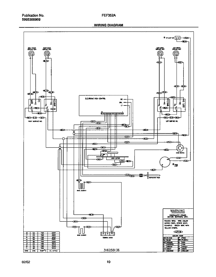 WIRING DIAGRAM Diagram and Parts List for FEF352AUC  Frigidaire Range