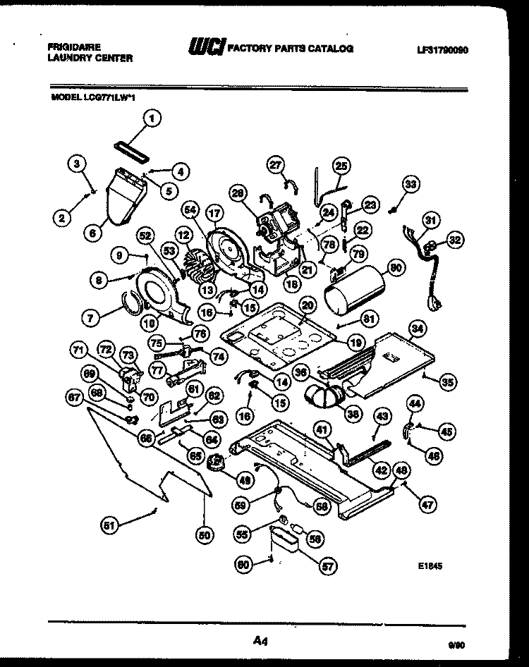 MOTOR, BLOWER AND CABINET PARTS Diagram and Parts List for LCG771LL1  Frigidaire Washer Dryer Combo