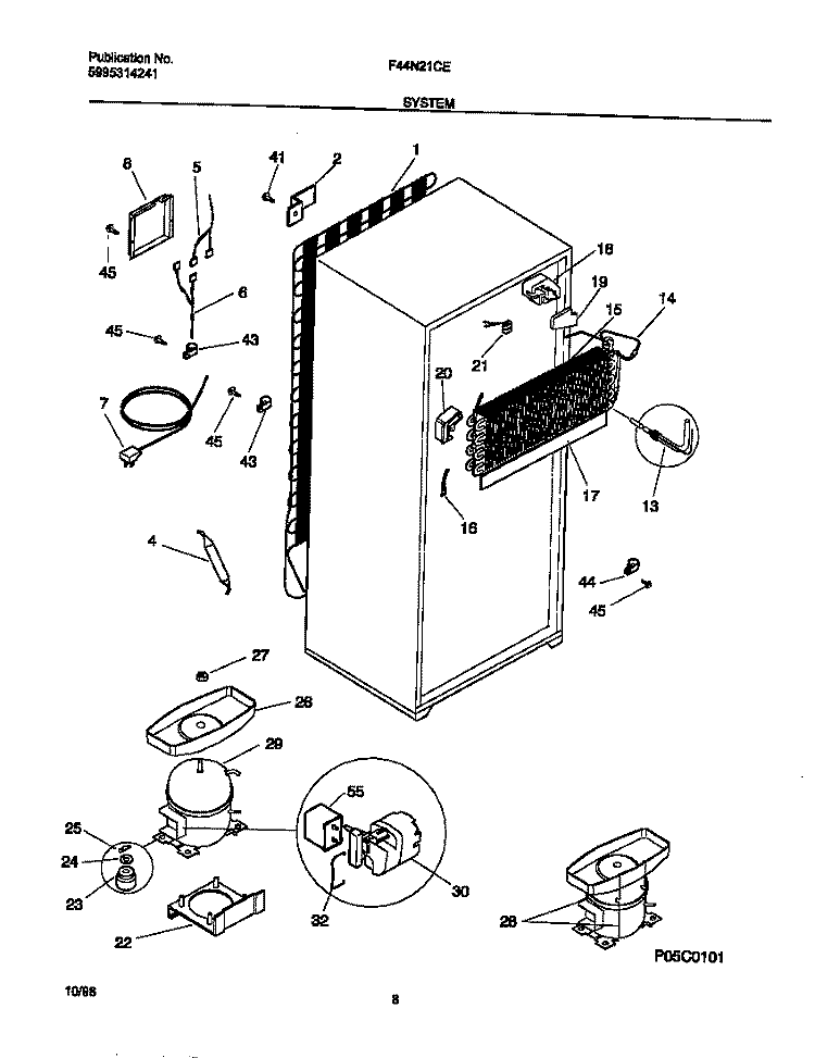 SYSTEM Diagram and Parts List for F44N21CED4  Frigidaire Refrigerator