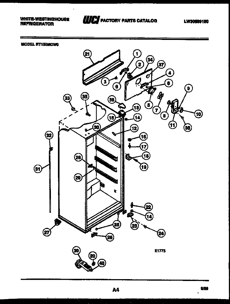 CABINET PARTS Diagram and Parts List for RT155MCV0  Frigidaire Refrigerator