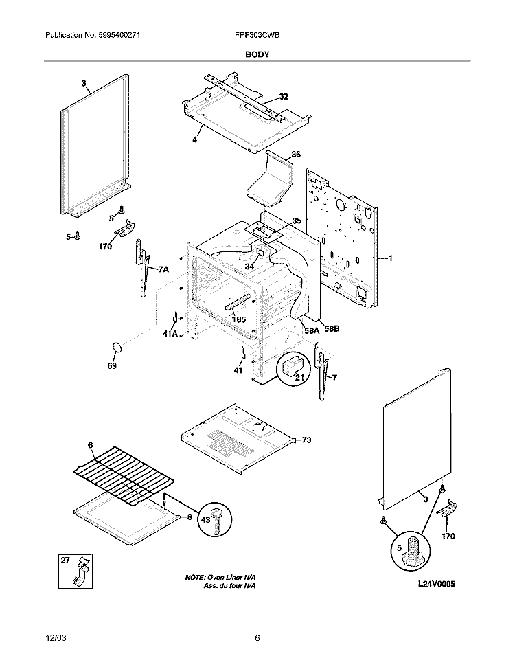 BODY Diagram and Parts List for FPF303CWB  Frigidaire Range