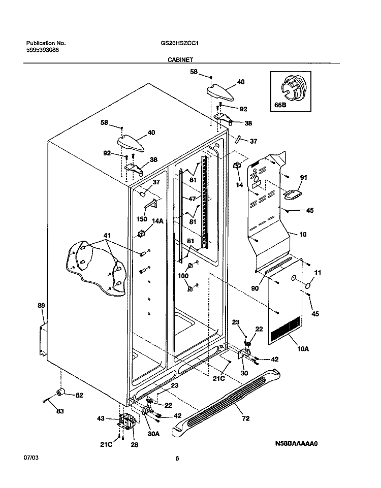 CABINET Diagram and Parts List for GS26HSZCC1  Frigidaire Refrigerator