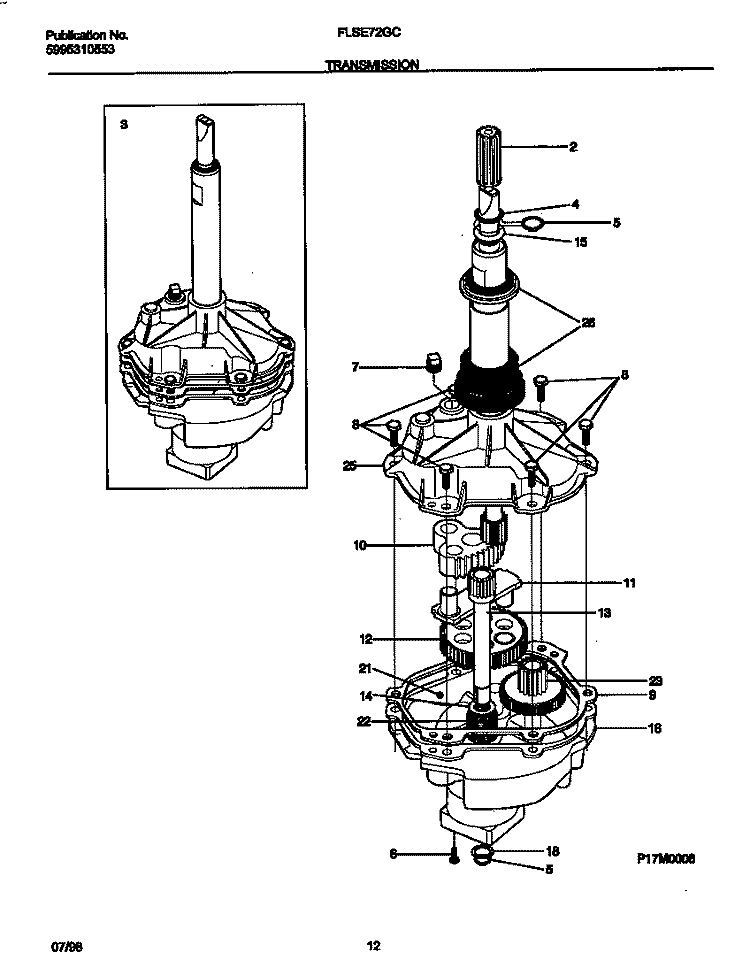 TRANSMISSION Diagram and Parts List for FLSE72GCS9  Frigidaire Washer Dryer Combo