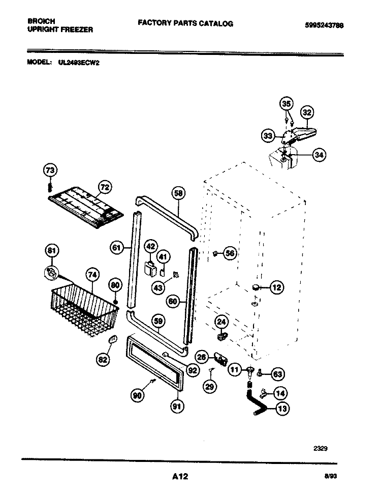 CABINET Diagram and Parts List for UL2493ECW2  Electrolux Freezer