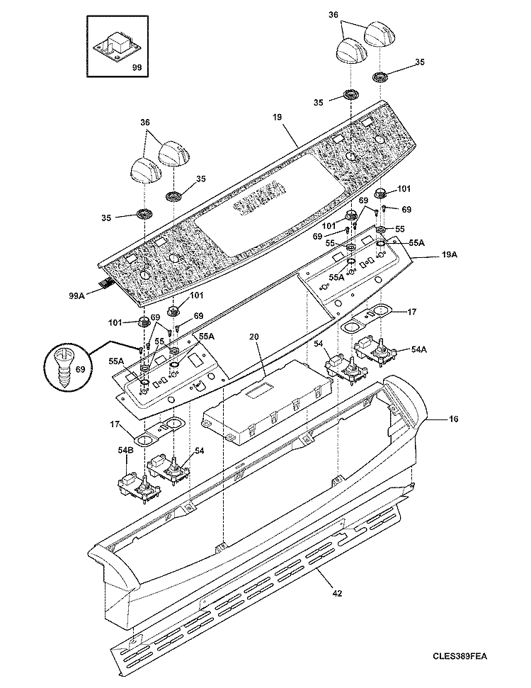 BACKGUARD Diagram and Parts List for LES389FEA  Frigidaire Range