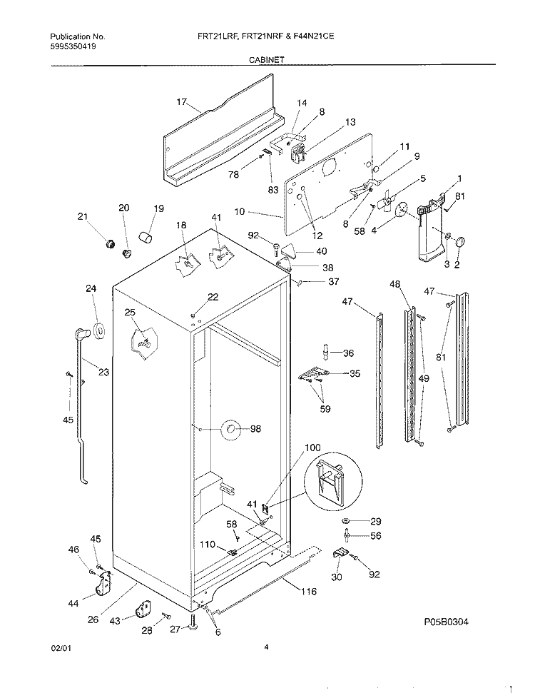 CABINET Diagram and Parts List for F44N21CED2  Frigidaire Refrigerator