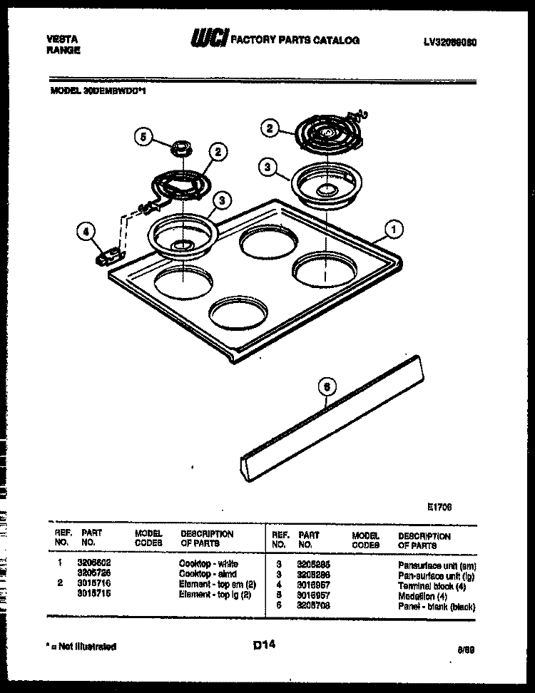 COOKTOP PARTS Diagram and Parts List for 30DEMBWDD1  Tappan Range