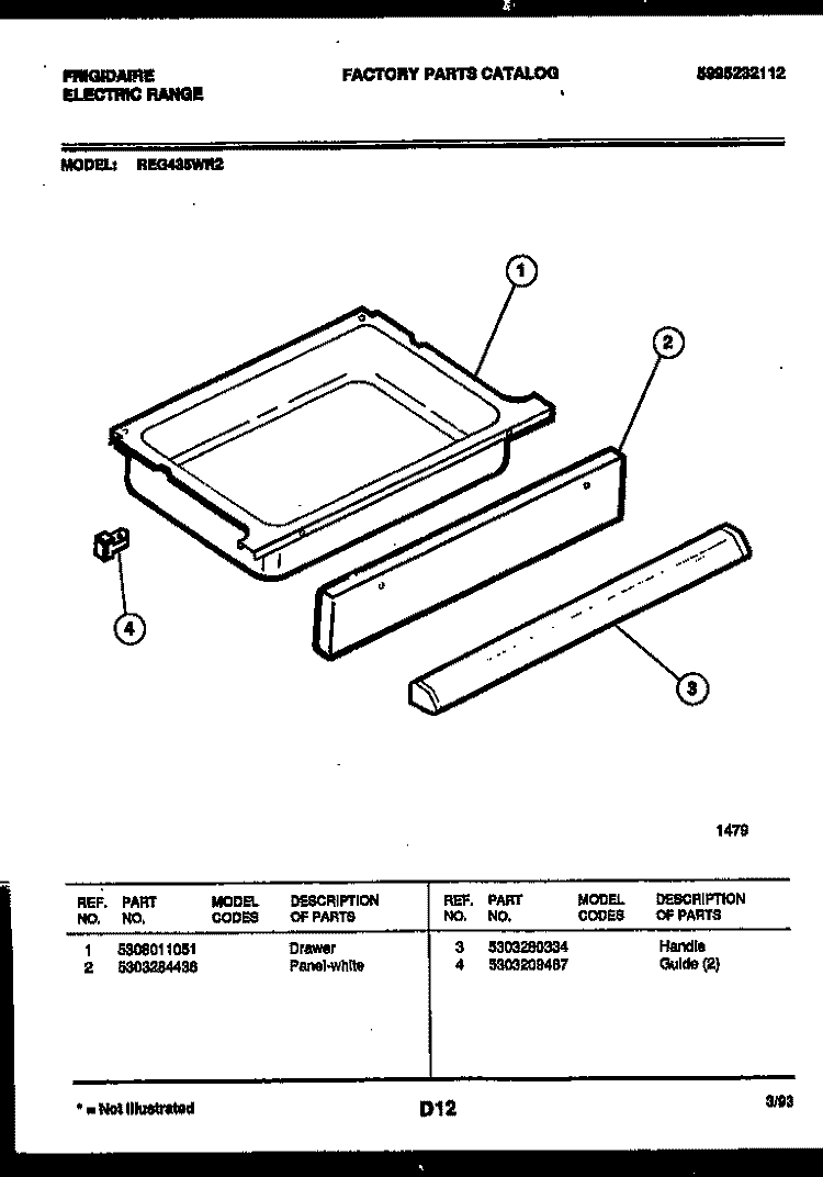 DRAWER PARTS Diagram and Parts List for REG435WRW2  Frigidaire Range