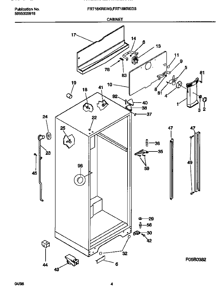 CABINET Diagram and Parts List for FRT18KRED3  Frigidaire Refrigerator