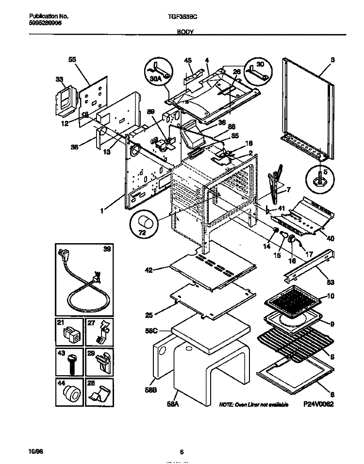 BODY Diagram and Parts List for TGF353BCWD  Tappan Range