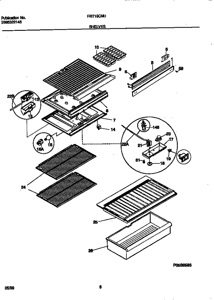 SHELVES Diagram and Parts List for FRT16CNHD0  Frigidaire Refrigerator