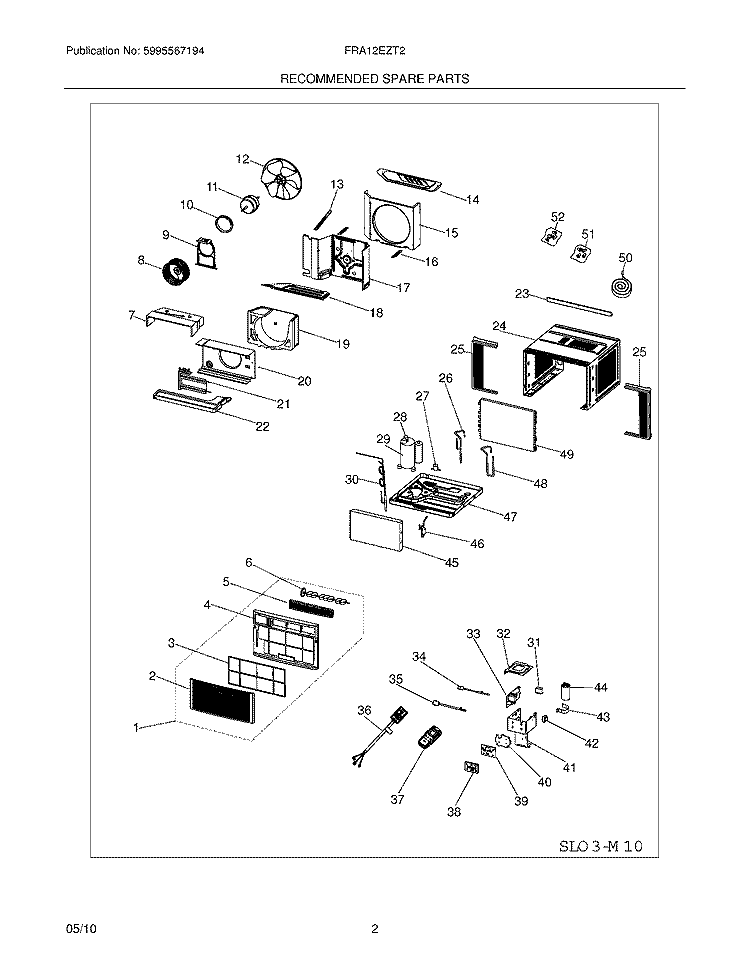 RECOMMENDED SPARE PARTS Diagram and Parts List for FRA12EZT21  Frigidaire Air Conditioner