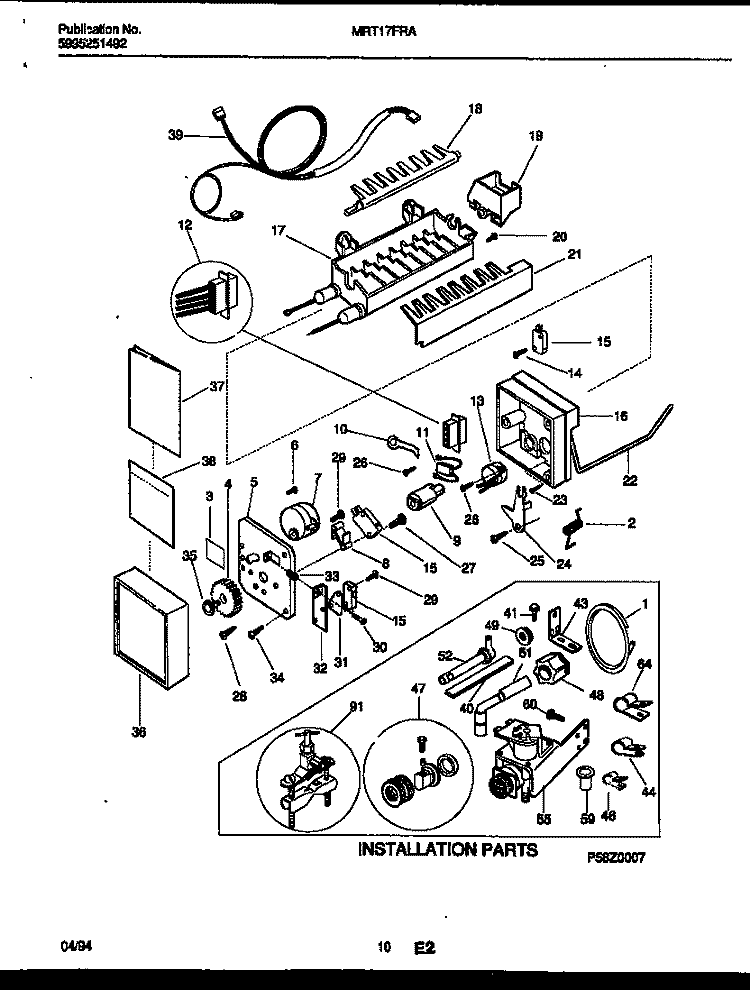 ICE MAKER AND INSTALLATION PARTS Diagram and Parts List for MRT17FRAZ0  Frigidaire Refrigerator