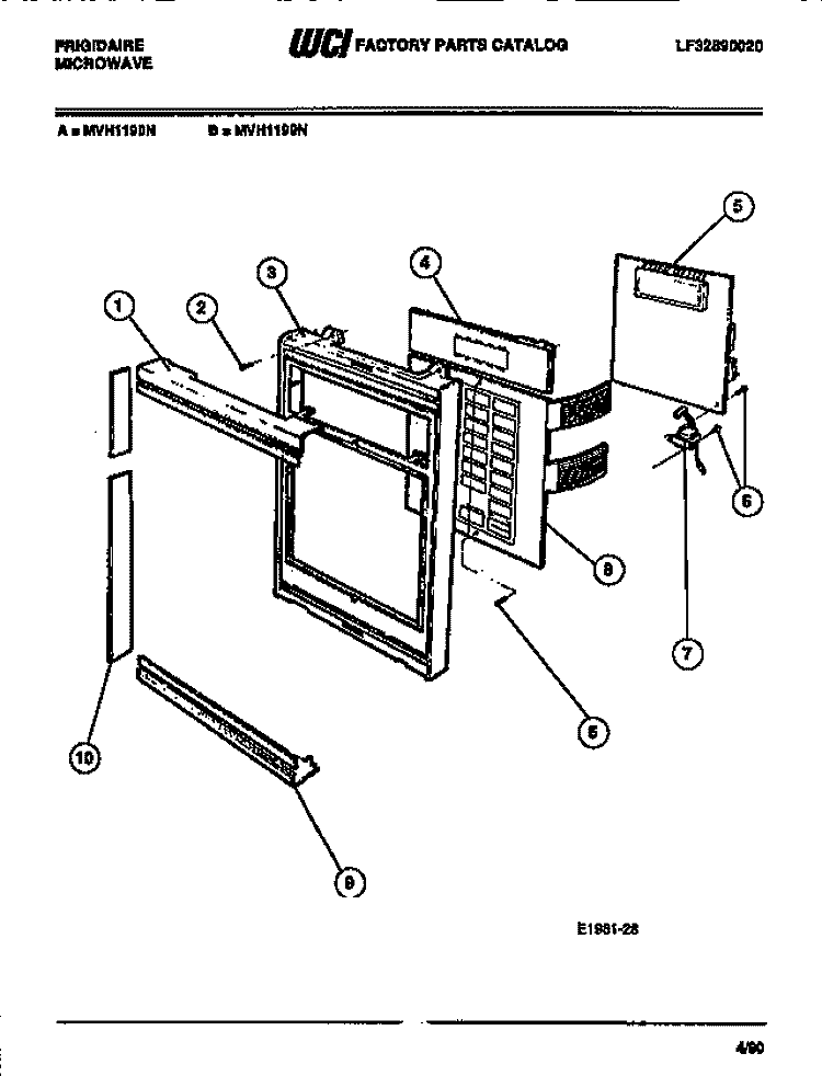 ELECTRICAL CONTROLS, PANEL, TRIM Diagram and Parts List for MVH1190N  Frigidaire Microwave