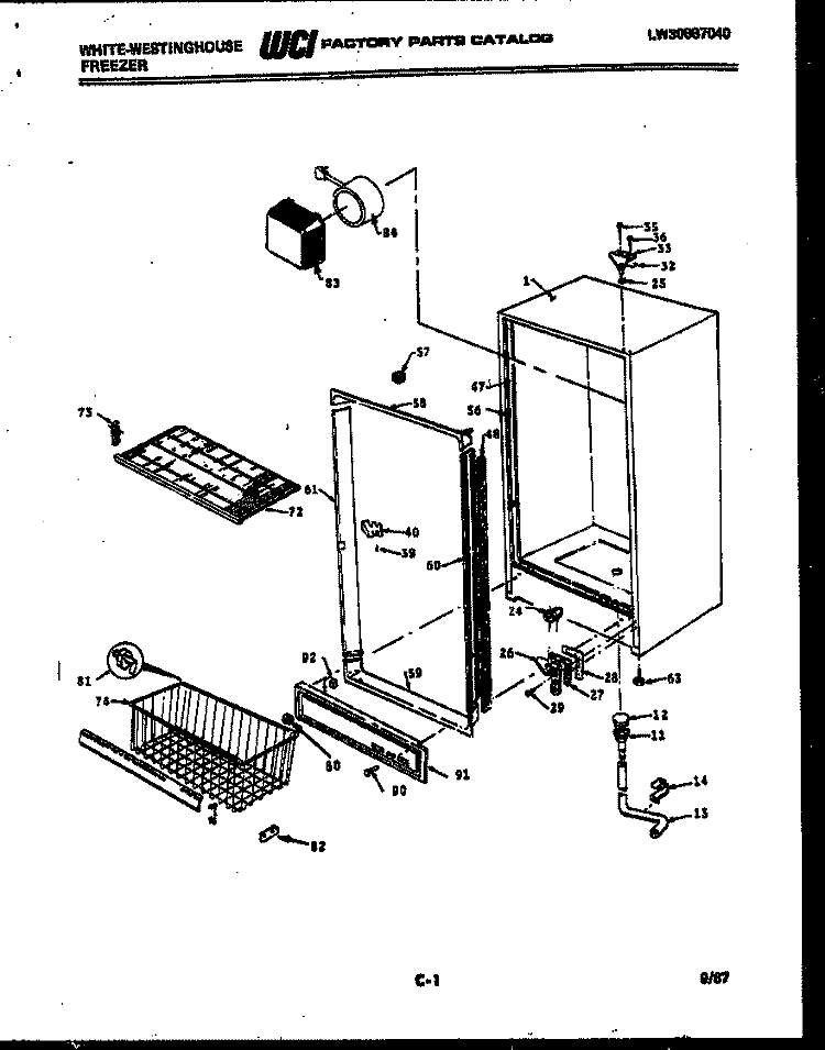 CABINET PARTS Diagram and Parts List for FU168JRW3  Frigidaire Freezer