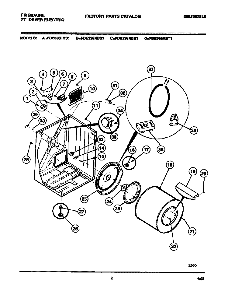 CABINET, DRUM, HEATER ASMY. Diagram and Parts List for FDE336RBS1  Frigidaire Dryer