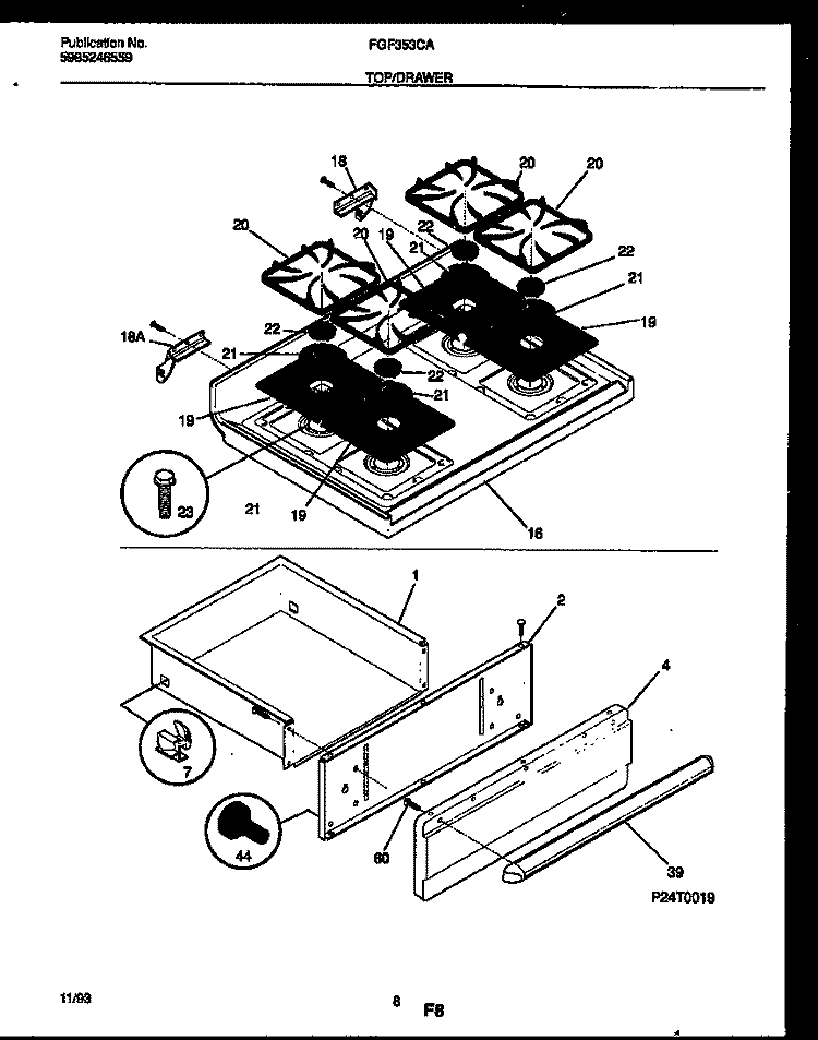 COOKTOP AND DRAWER PARTS Diagram and Parts List for FGF353CASA  Frigidaire Range