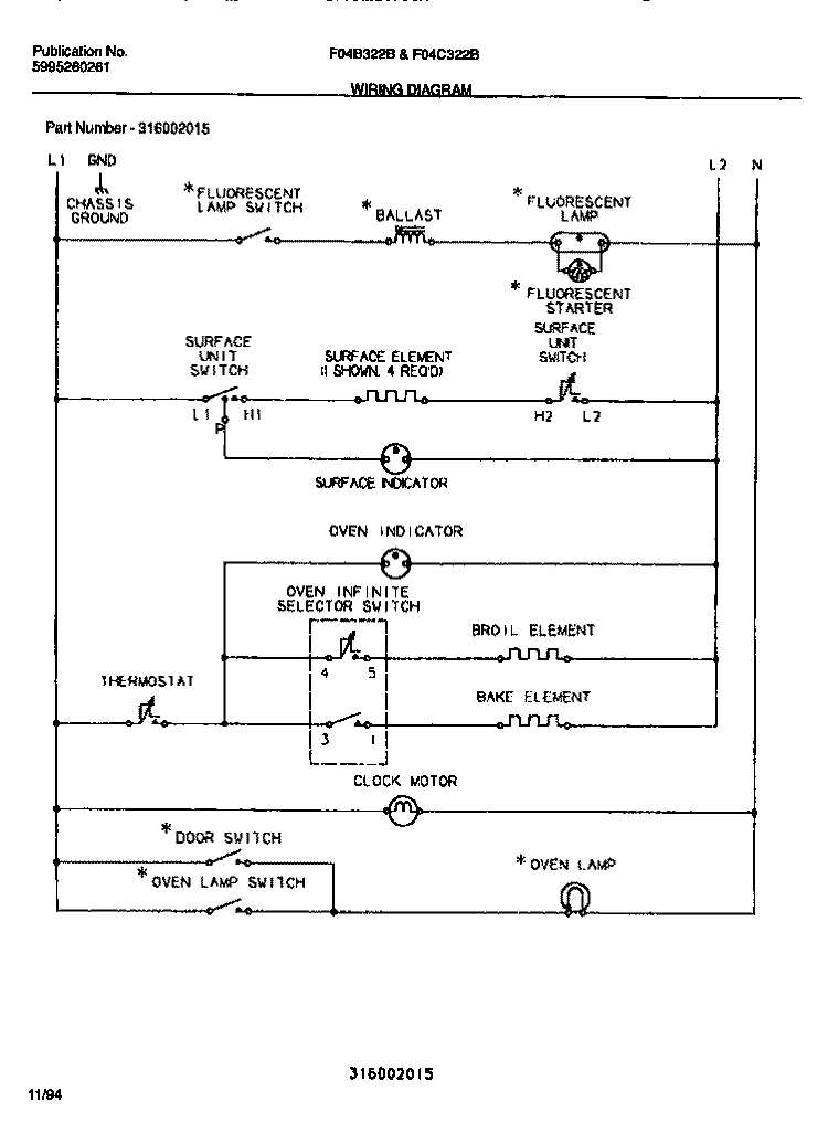 WIRING DIAGRAM Diagram and Parts List for F04B322BDA  Frigidaire Range