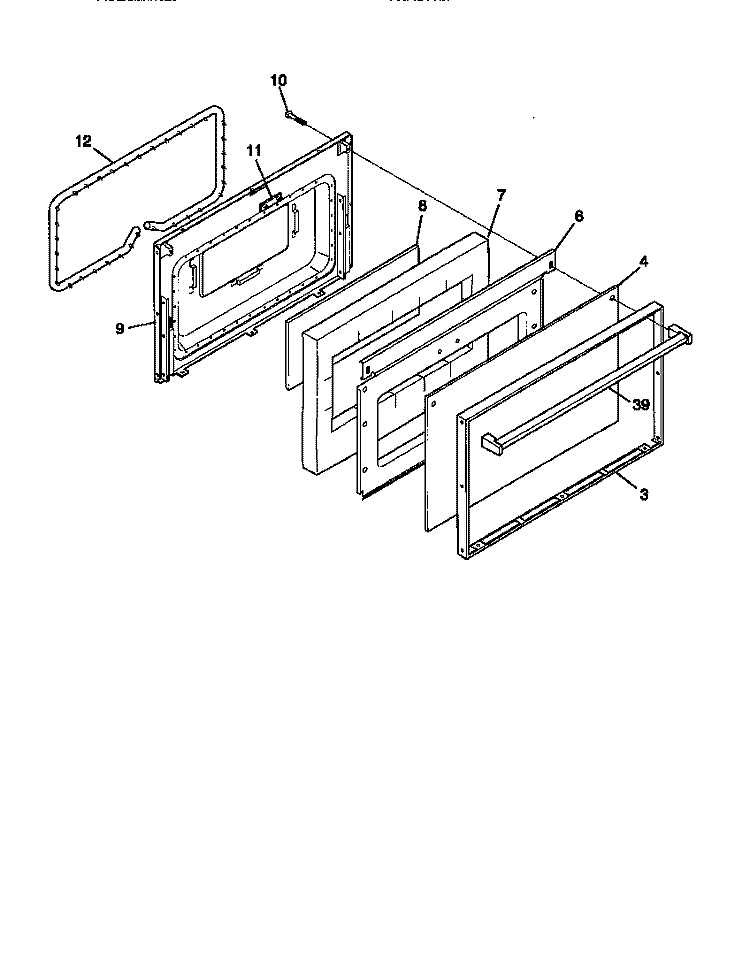 DOOR Diagram and Parts List for FGF332BBDA  Frigidaire Range