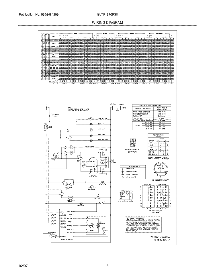 WIRING DIAGRAM Diagram and Parts List for GLTF1570FS0  Frigidaire Washer