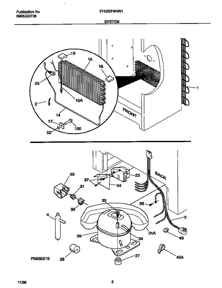SYSTEM Diagram and Parts List for FFU20F9HW1  Frigidaire Freezer